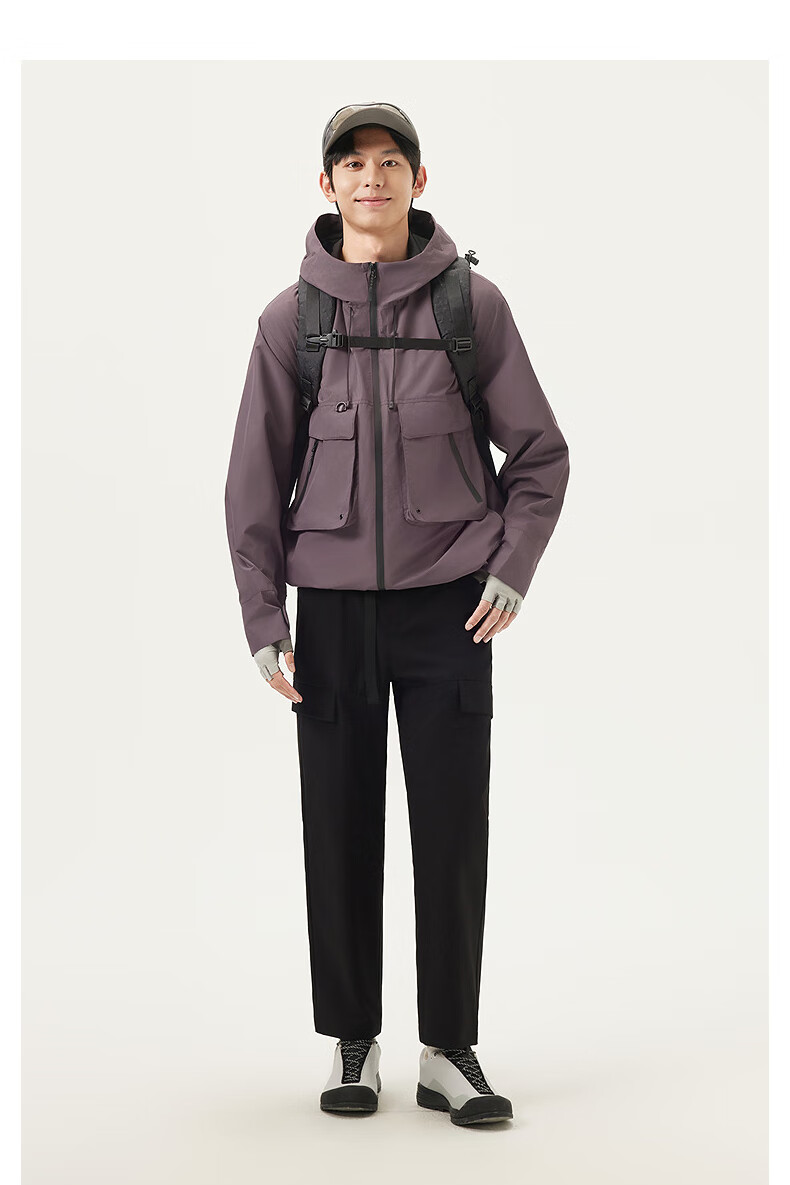Gxgjeans Men's Clothing, Workwear Style Multi-Pocket Casual Hooded Jacket, Spring 2025 New Arrival, Black, 175/L 10