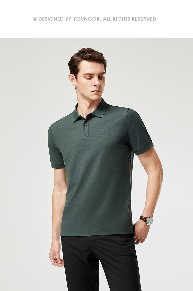 YOUNGOR [20% Mulberry Silk] Summer 2026 New Machine Washable Polo Shirt with Collar, Navy Blue, XL 9