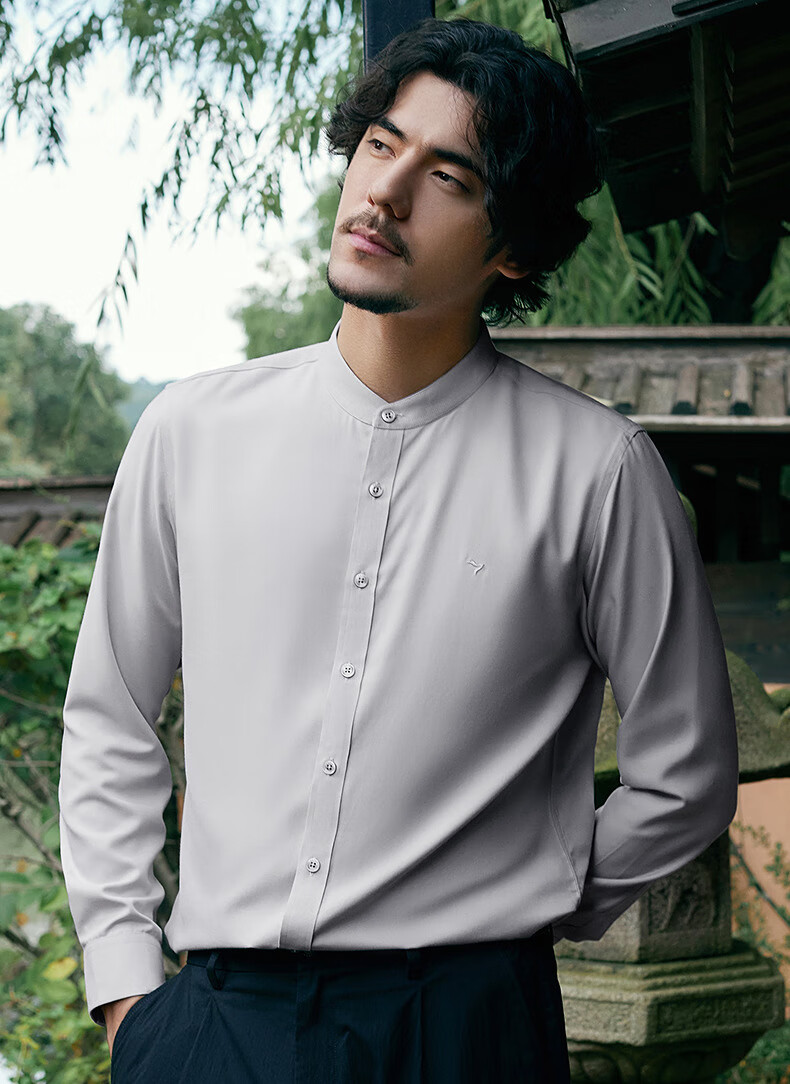 SEVEN Zhonghua Mandarin Collar Long Sleeve Shirt for Men, Spring And Autumn Season, Contains Modal, Chinese Style Casual Shirt 2