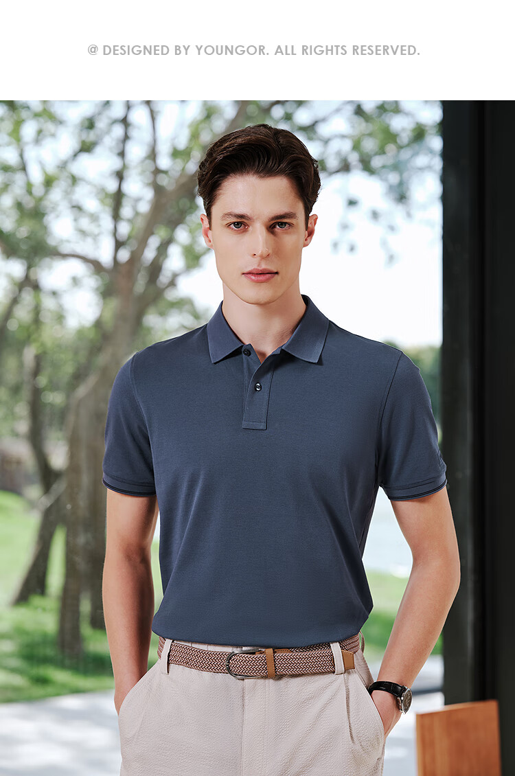YOUNGOR [Moisture-Wicking] Summer 2026 New Breathable Cotton Elastic Collar Short-Sleeve POLO Shirt, Rock Gray, 3XL 11