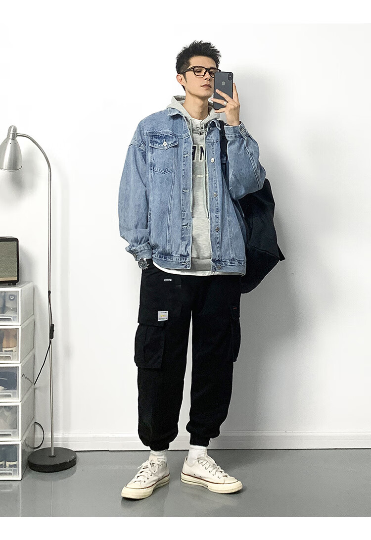 普陀西部牛仔套装美式工装牛仔外套男潮流宽松春秋季复古重磅夹克上衣