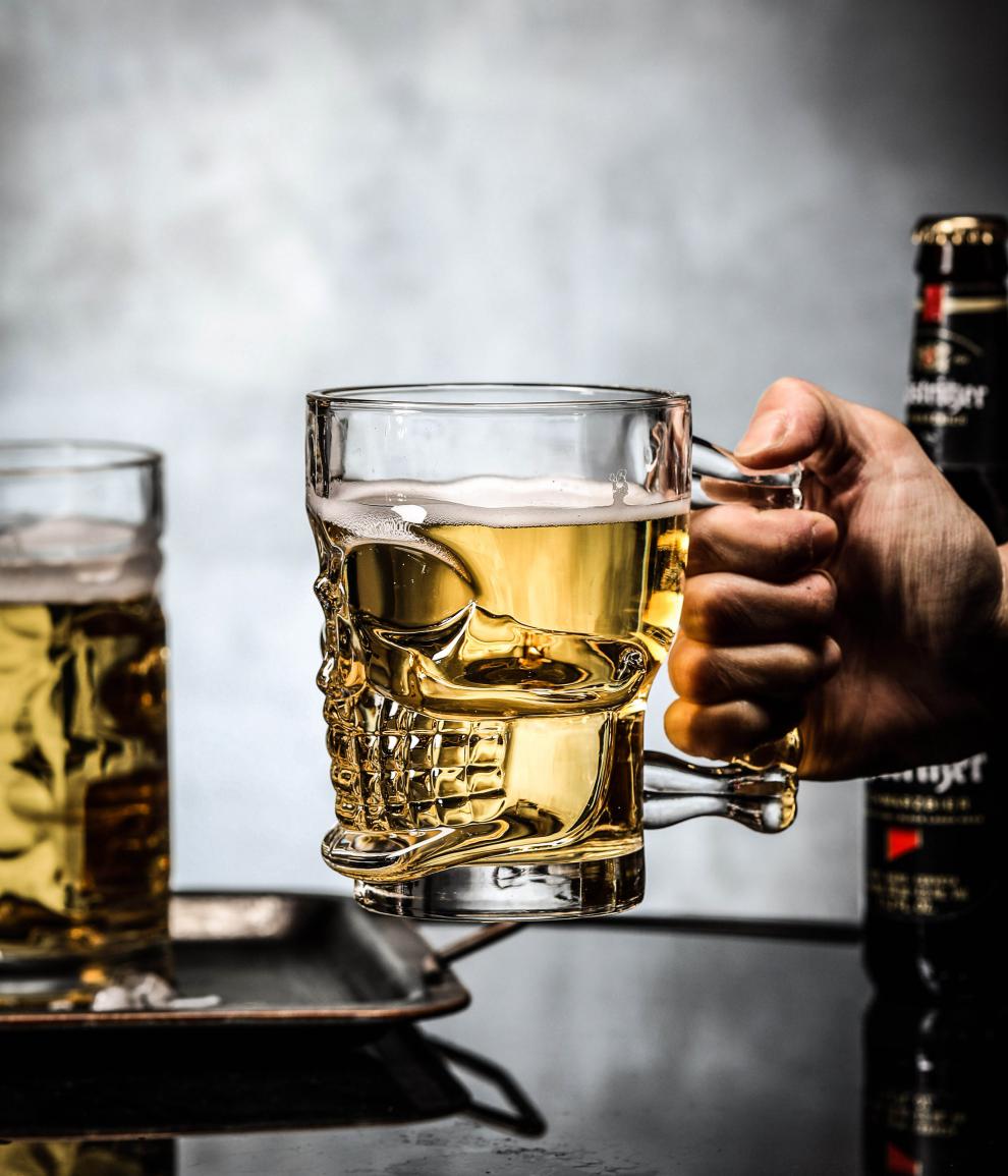 啤酒杯子果汁杯带把手商用大容量加厚英雄杯酒吧酒杯2只装410ml德式杯