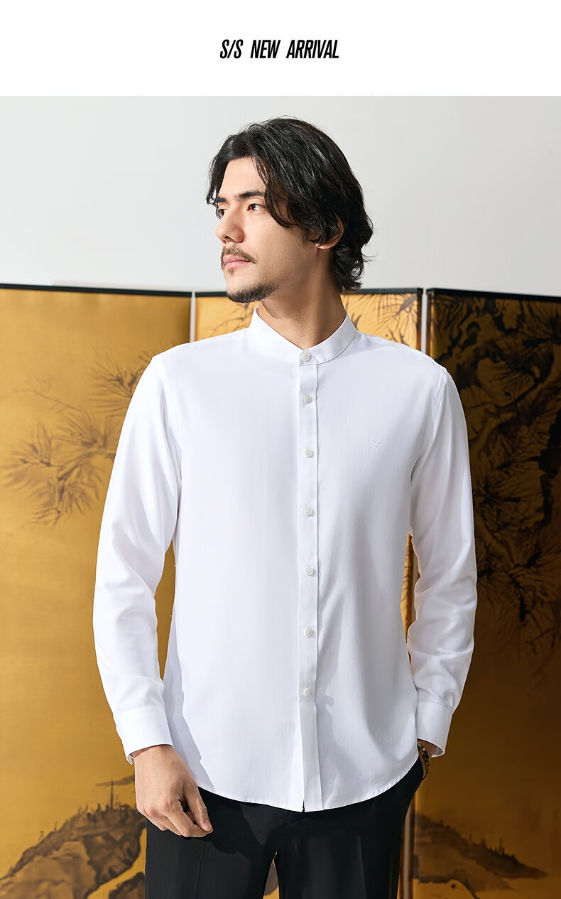 SEVEN Zhonghua Mandarin Collar Long Sleeve Shirt for Men, Spring And Autumn Season, Contains Modal, Chinese Style Casual Shirt 9