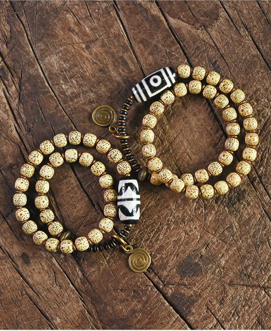 原创星月菩提子双层手串女个性文玩佛珠民族风手链男配饰 女16码狼牙