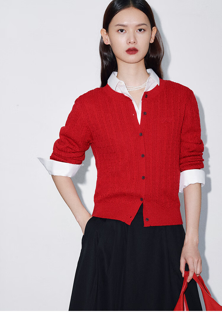 Taipingniao Women's Knit Sweater Miu Series Spring Inner Layer Slim-Fit Sweater Elegant New Year Outfit Red L 29