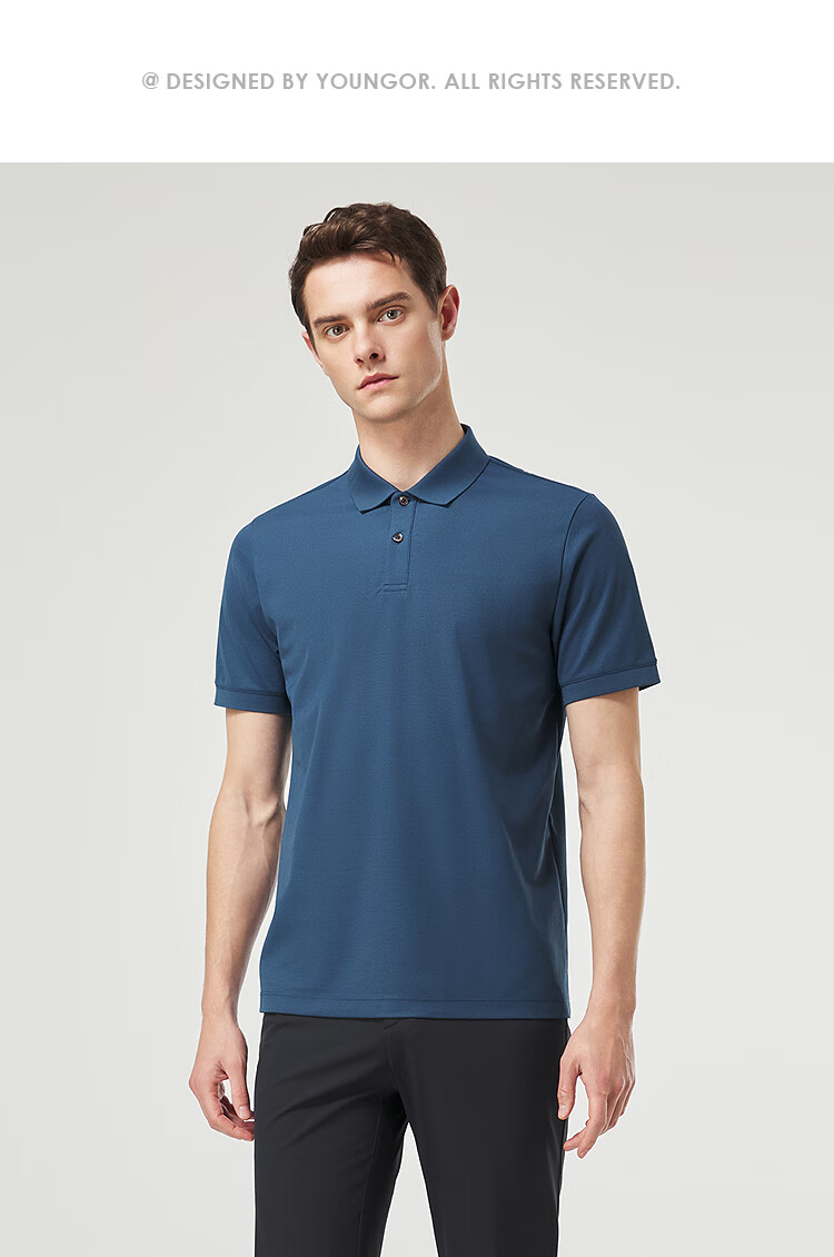 YOUNGOR [20% Mulberry Silk] Summer 2026 New Machine Washable Polo Shirt with Collar, Navy Blue, XL 7
