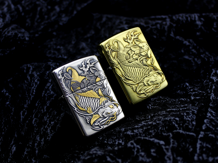 zippo芝宝打火机 蚊版鲤鱼 纯铜纯银黄金24k手工浮雕高端限量集采