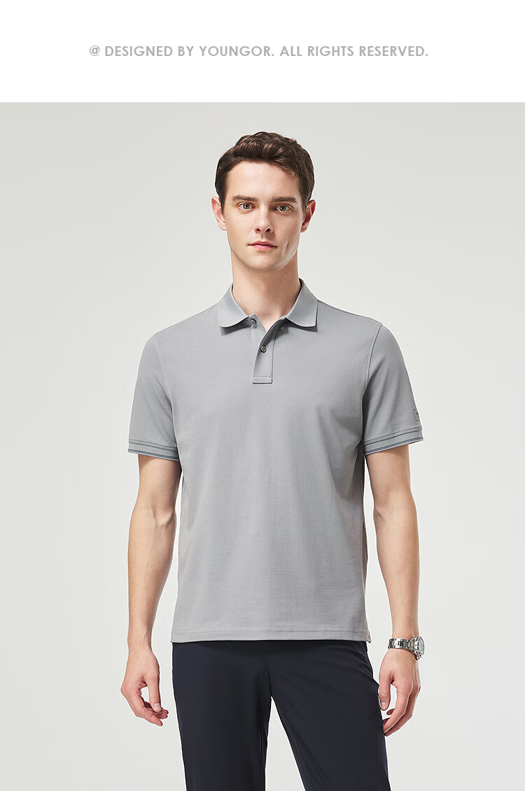 YOUNGOR [Moisture-Wicking] Summer 2026 New Breathable Cotton Elastic Collar Short-Sleeve POLO Shirt, Rock Gray, 3XL 9