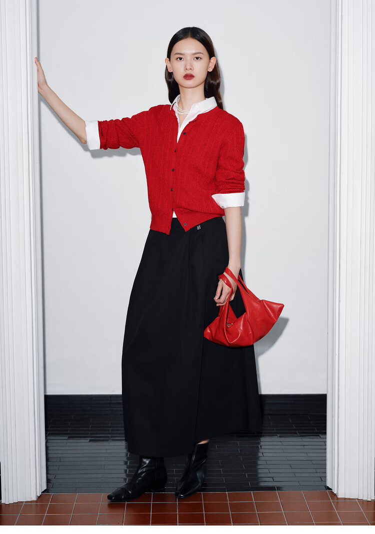 Taipingniao Women's Knit Sweater Miu Series Spring Inner Layer Slim-Fit Sweater Elegant New Year Outfit Red L 28