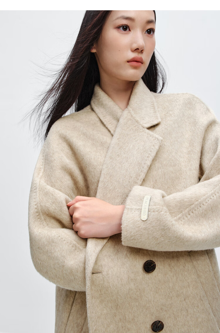Taipingniao Women's Wool Coat, Master Zhenrou Series, Women's Double-Faced Wool Winter Coat, Fashionable, Gray, Size S 34