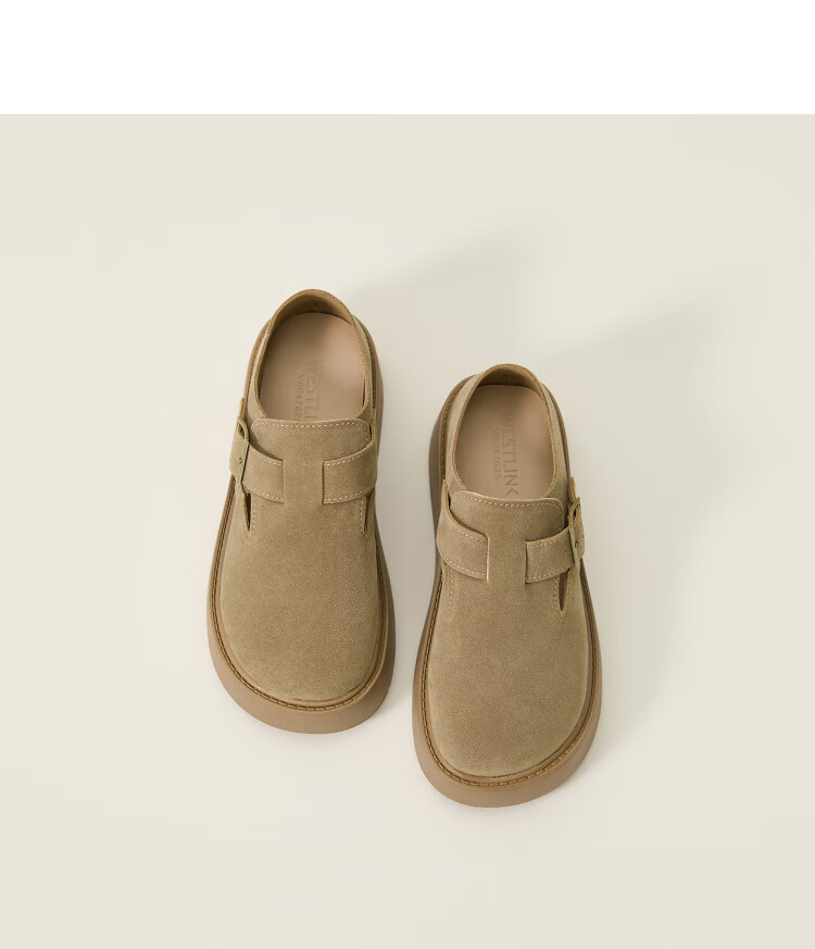 Westlink Bokken Women's Shoes, 2024 New Autumn Versatile Slip-On Retro Flats, Height-Increasing Thick-Soled Shoes, Khaki Color, Size 39 11