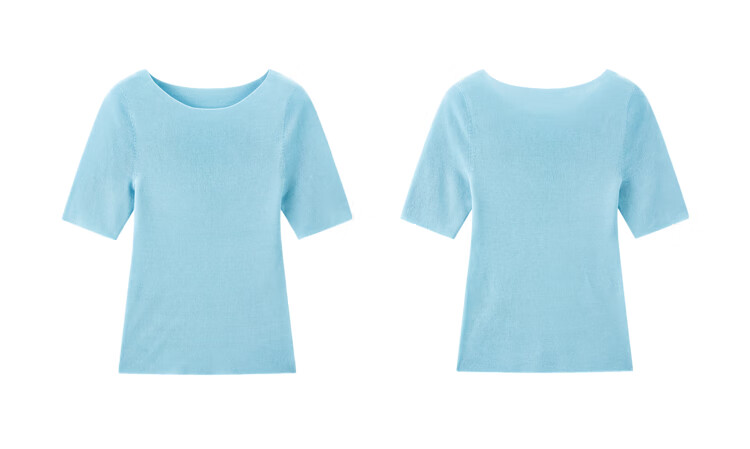 Taipingniao Women's Knit Sweater Seamless One-Piece Short Sleeve Spring And Summer Inner Layer Base Shirt Simple Quality Feel Blue M 11