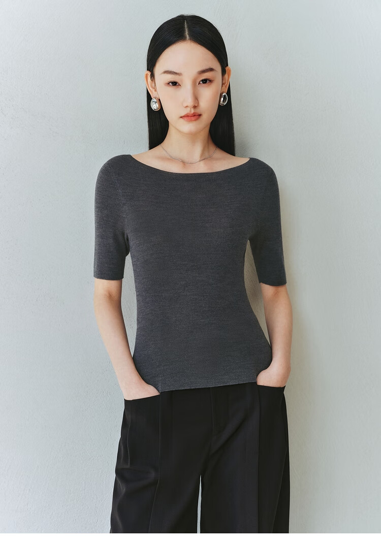Taipingniao Women's Knit Sweater Seamless One-Piece Short Sleeve Spring And Summer Inner Layer Base Shirt Simple Quality Feel Blue M 13