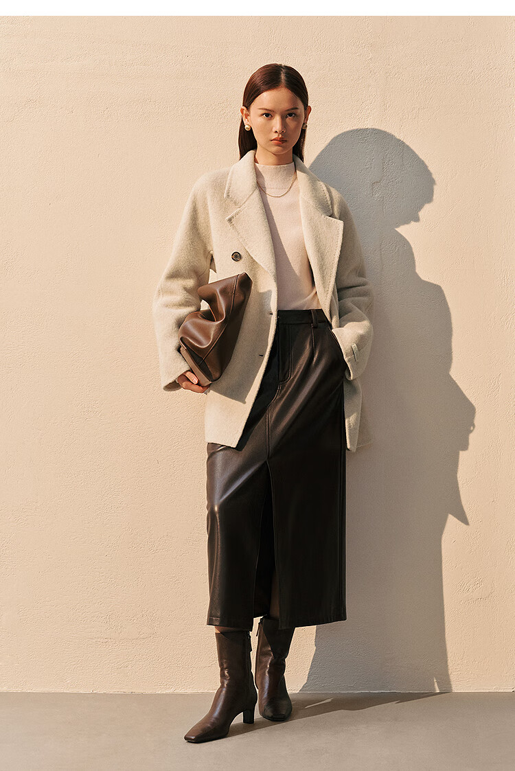 Taipingniao Women's Wool Coat, Master Zhenrou Series, Women's Double-Faced Wool Winter Coat, Fashionable, Gray, Size S 19