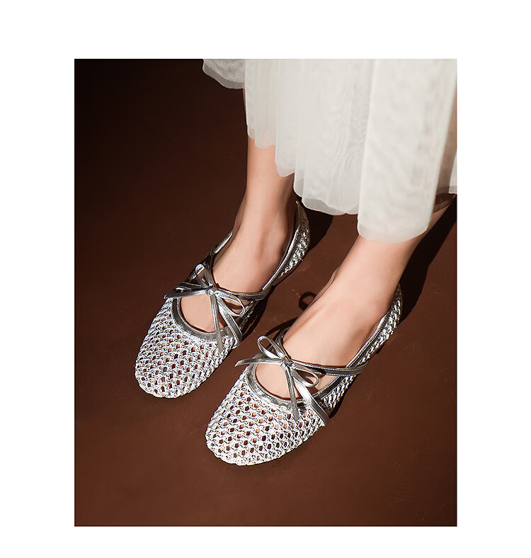 Le Saunda 2025 New Chunky Heel Hollow Sandals, Ballet Flats, Mary Jane Shoes for Women 20901, Dreamy Silver SVF, Size 36 3
