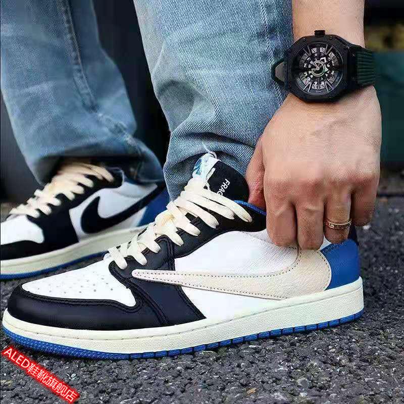 aled 【莆田纯原】藤原浩倒钩白蓝低帮板鞋三方联名男女学生情侣百搭