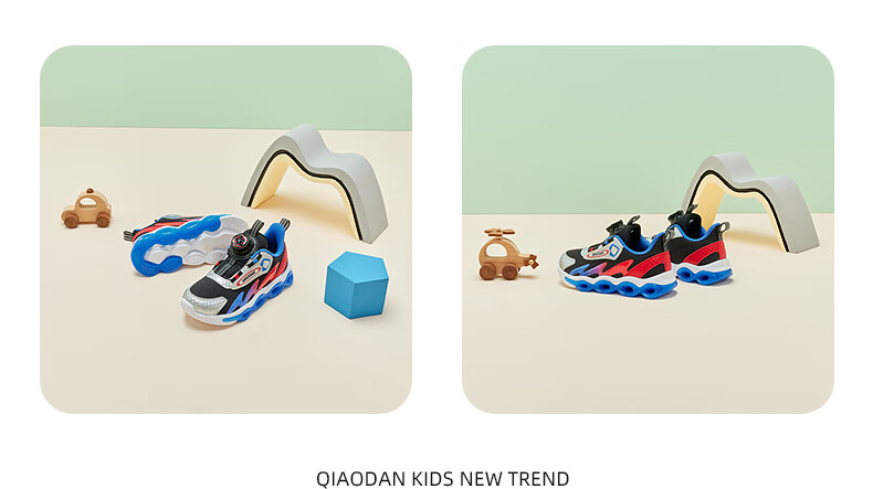 QIAODAN Boys Running Shoes Kids Spring Autumn Mesh Sports Shoes Toddler Twist Button Children's Shoes Black/Cobalt Blue Size 33 5