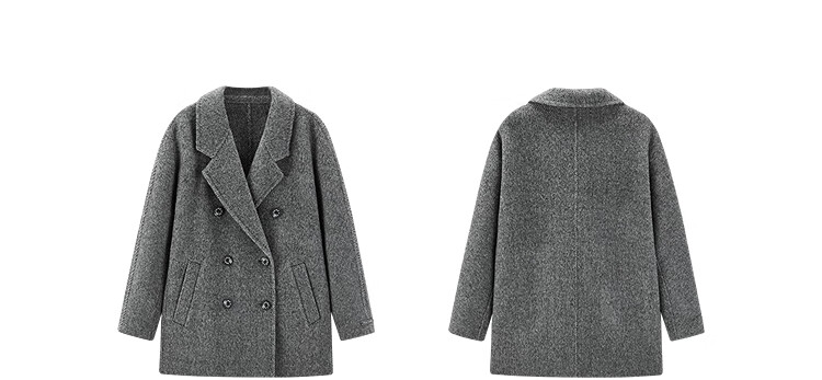 Taipingniao Women's Wool Coat, Master Zhenrou Series, Women's Double-Faced Wool Winter Coat, Fashionable, Gray, Size S 36