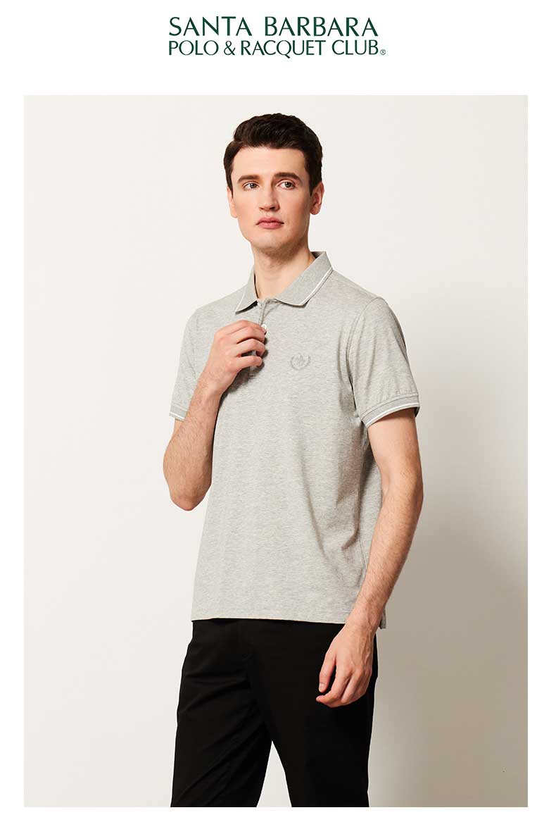 圣大保罗男士短袖t恤2022夏季新款简约纯色商务休闲翻领polo领 黑色