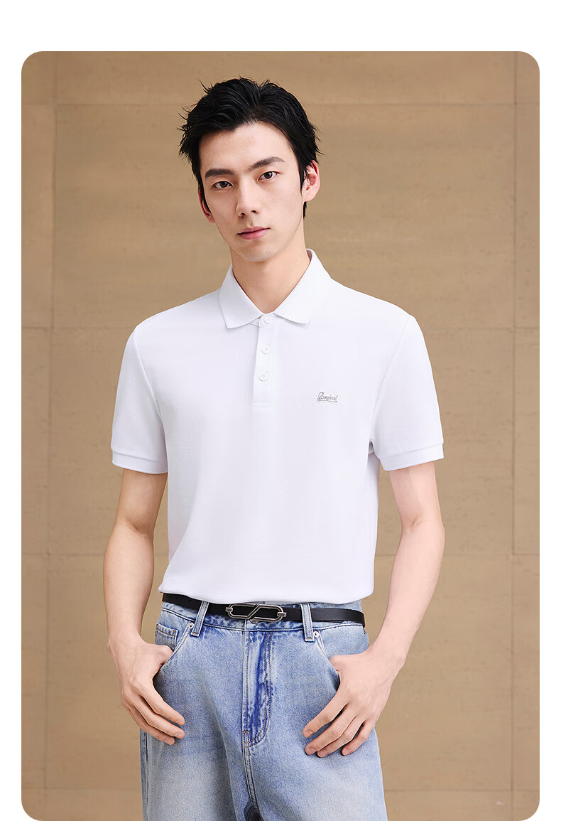 GXG Men's Acetate Cool Embroidered Polo Shirt Business Casual White 185/XXL 4