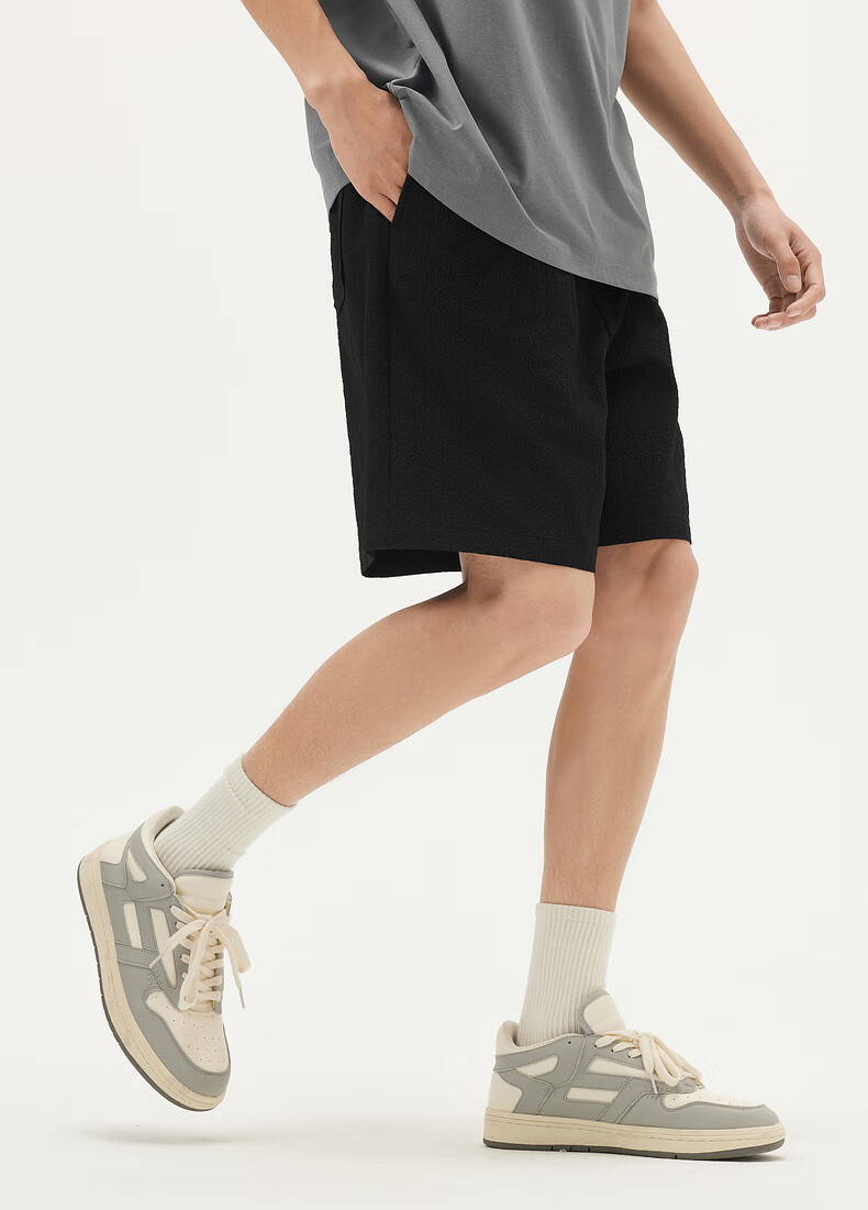 Gxgjeans Men's Bubble Yarn Basic Simple Loose Casual Shorts, New Summer 2025 Men's Style, Black, Size 170/M 6