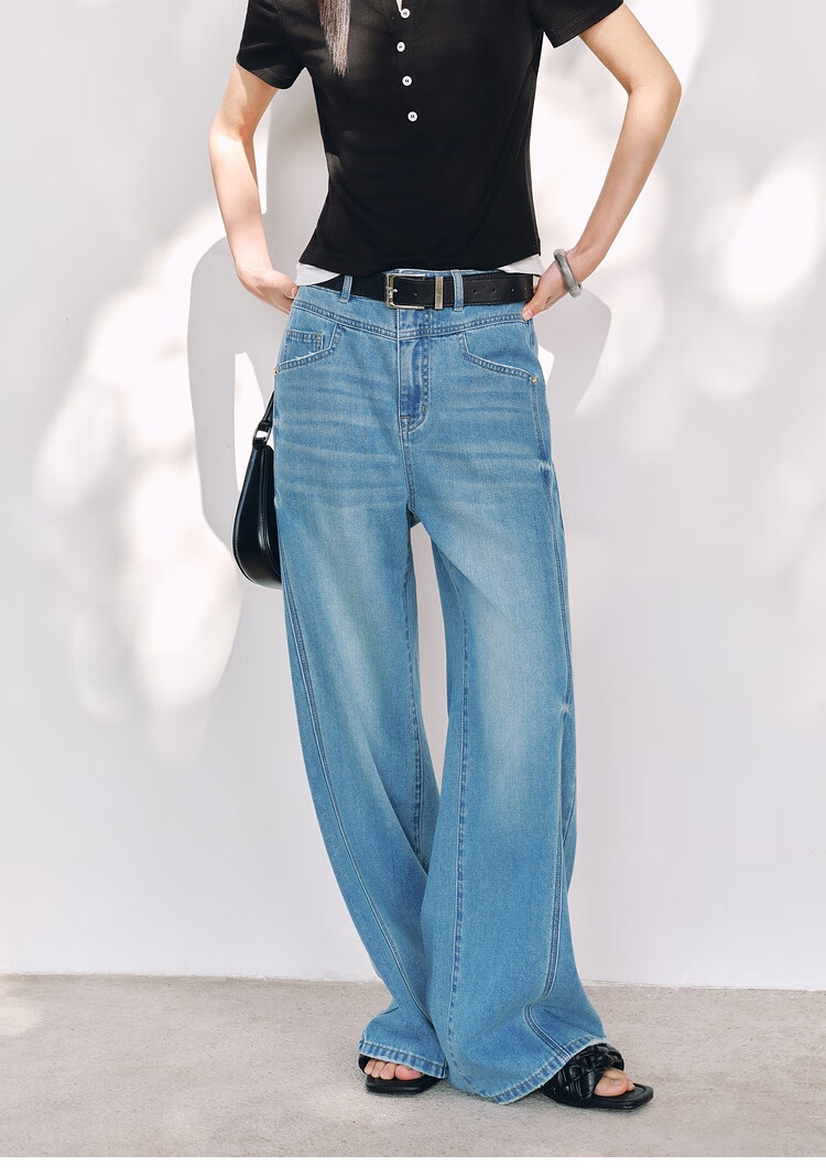 Taipingniao Women's Jeans, Cool-Feeling High-Waist Wide-Leg Summer Washed Loose Straight-Leg Pants, Denim Medium Blue, XL 13
