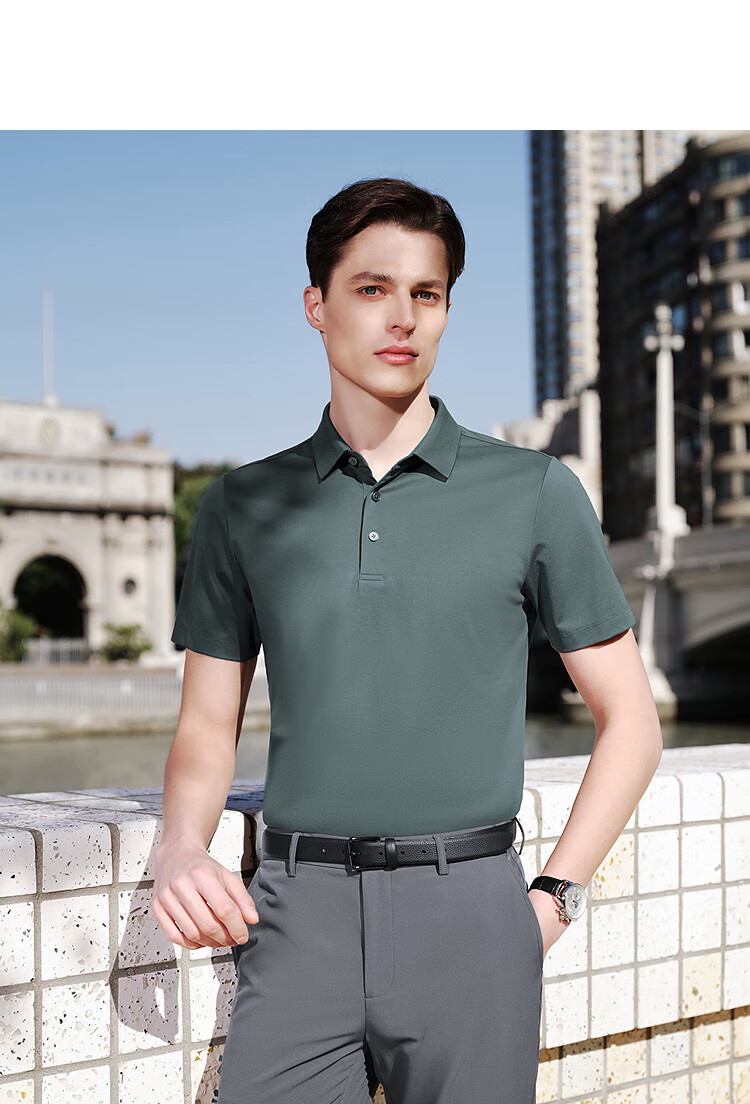 YOUNGOR [Mulberry Silk + Cool Touch] 2026 New Machine Washable Polo Shirt, Dark Gray, 2XL (Recommended for 165-180 Jin) 3