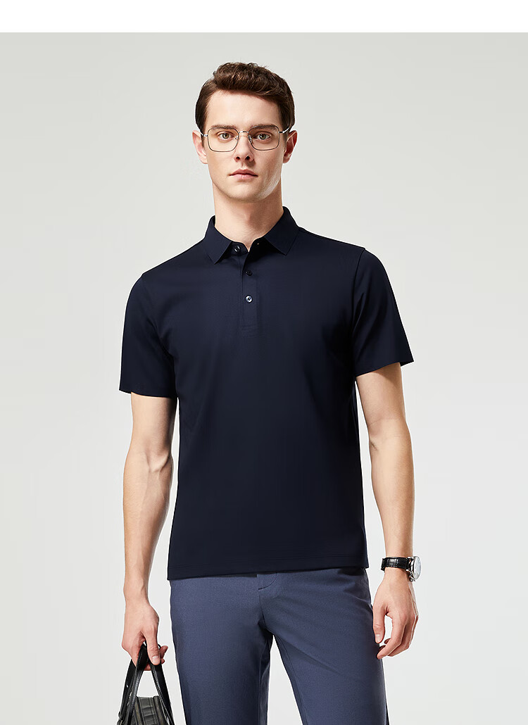 YOUNGOR POLO Men's, 2025 Summer Youth Business Casual Short-Sleeve Polo Shirt, Dark Iron Gray, 3XL 7