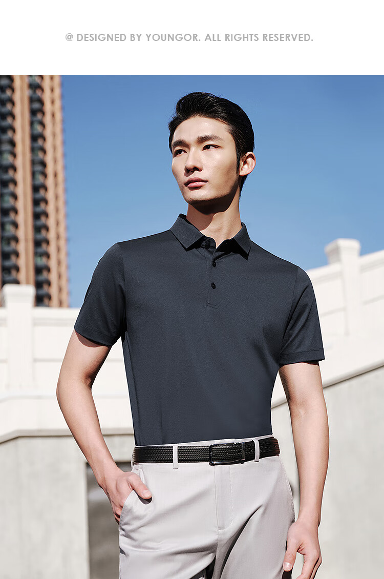YOUNGOR [Mulberry Silk + Cool Touch] 2026 New Machine Washable Polo Shirt, Dark Gray, 2XL (Recommended for 165-180 Jin) 7