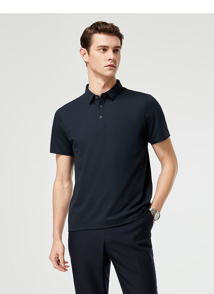 Youngor POLO Men's 2025 Summer Youth Business Casual Short Sleeve High-end POLO Shirt Navy Blue S 4