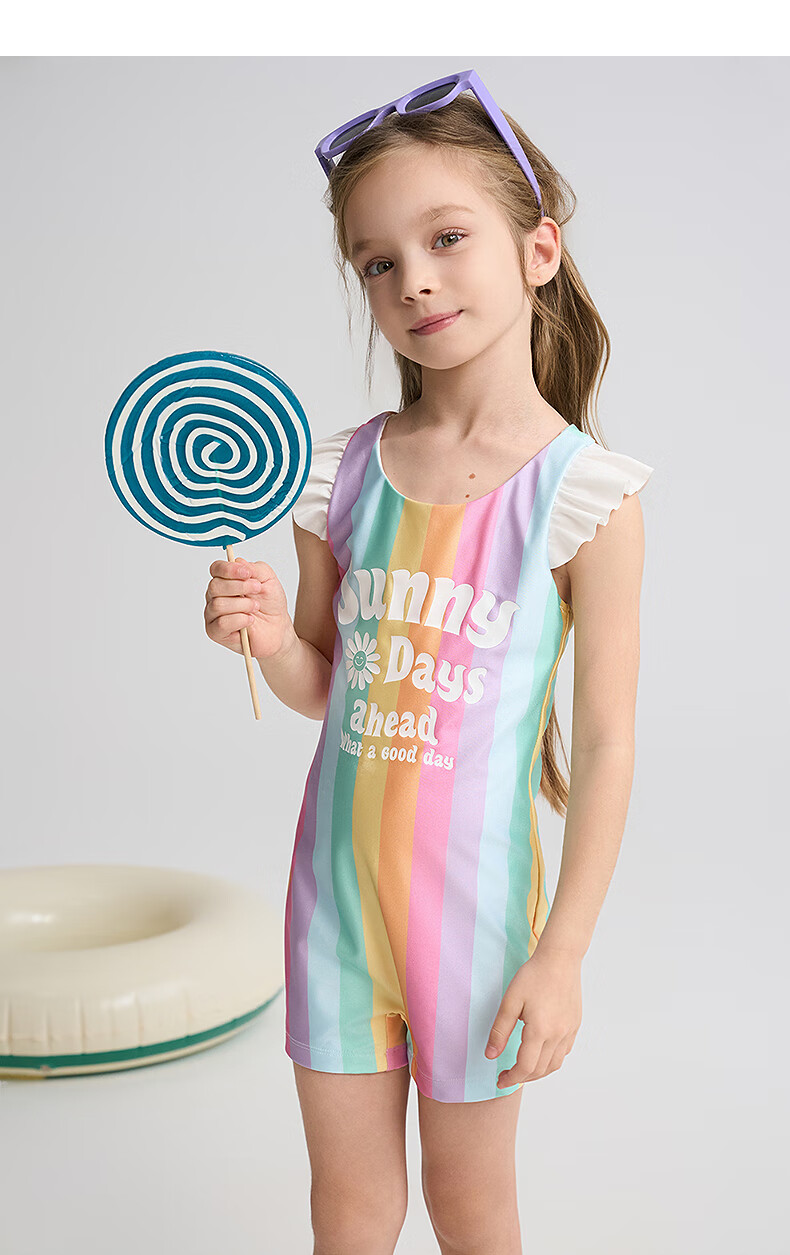 Aimer Kids Vacation Swimsuit Set for Girls, Sun Protection 50+, Chlorine Resistant One-Piece Style 120 12