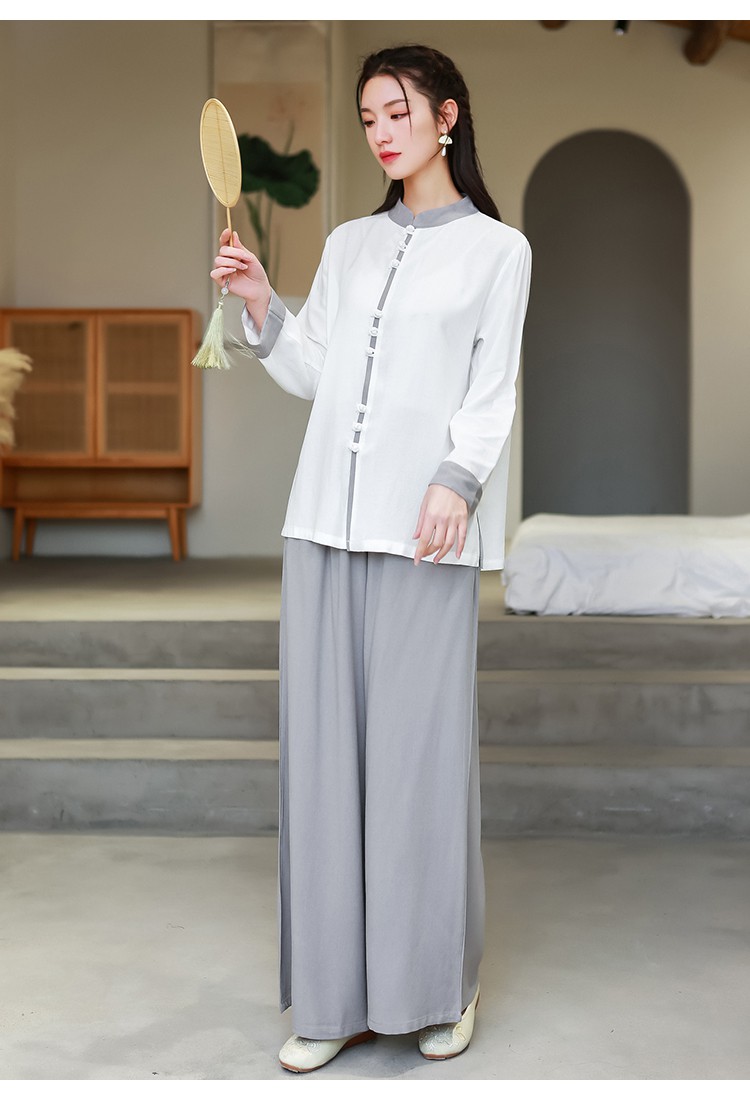 禅服春秋套装棉麻素衣居士服中国风佛系禅意女装大码唐装太极服装灰色