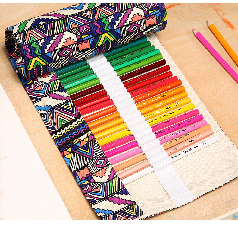 迷铭乐青竹36支48孔铅笔彩铅笔帘卷笔袋棉麻笔帘防落式铅笔帘卷帘素描