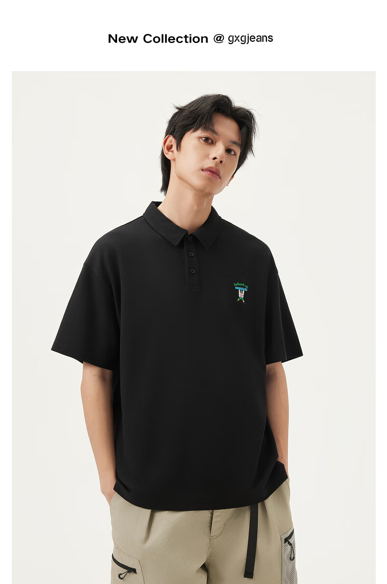 Gxgjeans Men's Casual Embroidered Short Sleeve Polo Shirt Summer Hot Sale Black M (170) 1