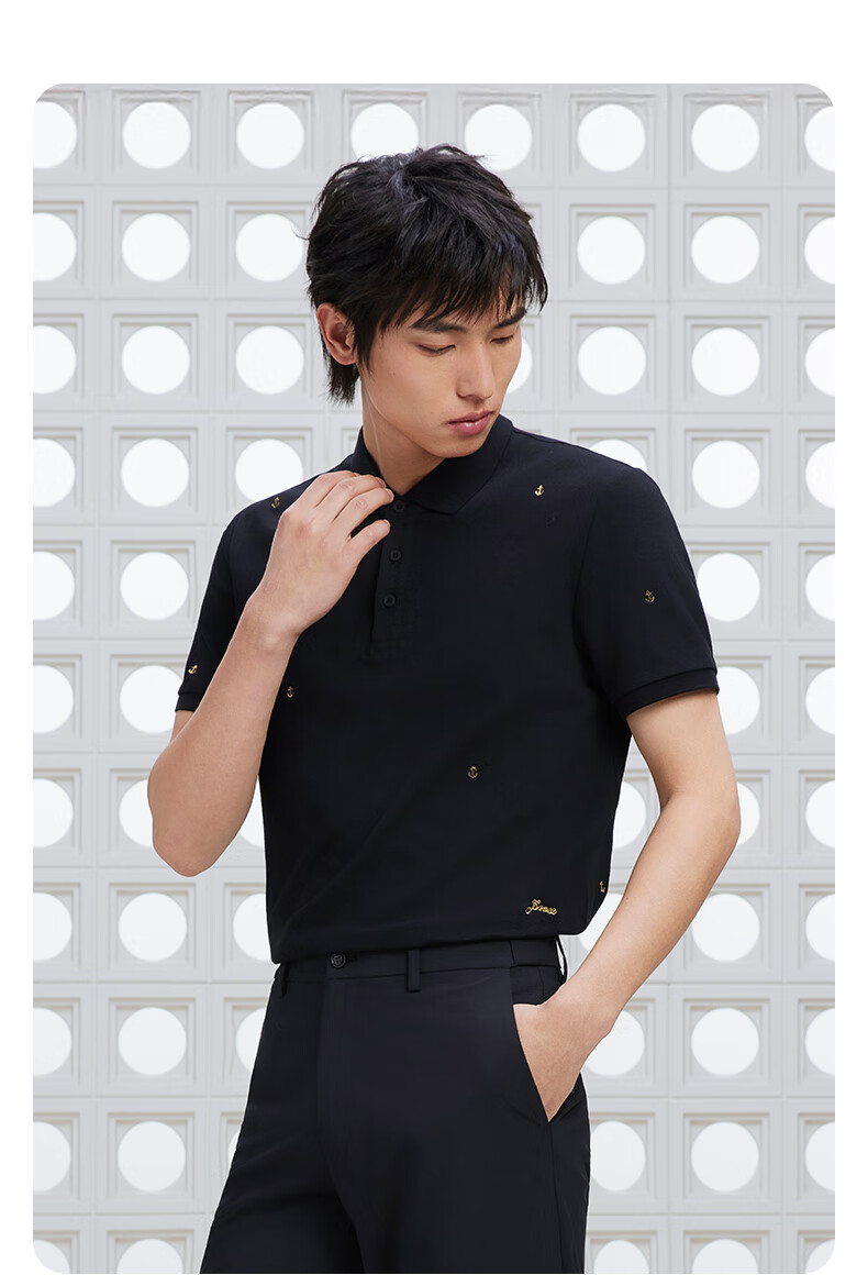 GXG Men's Clothing [Cool Touch] Full Embroidery Polo Shirt Short Sleeve Business, Black, 195/XXXXL 5