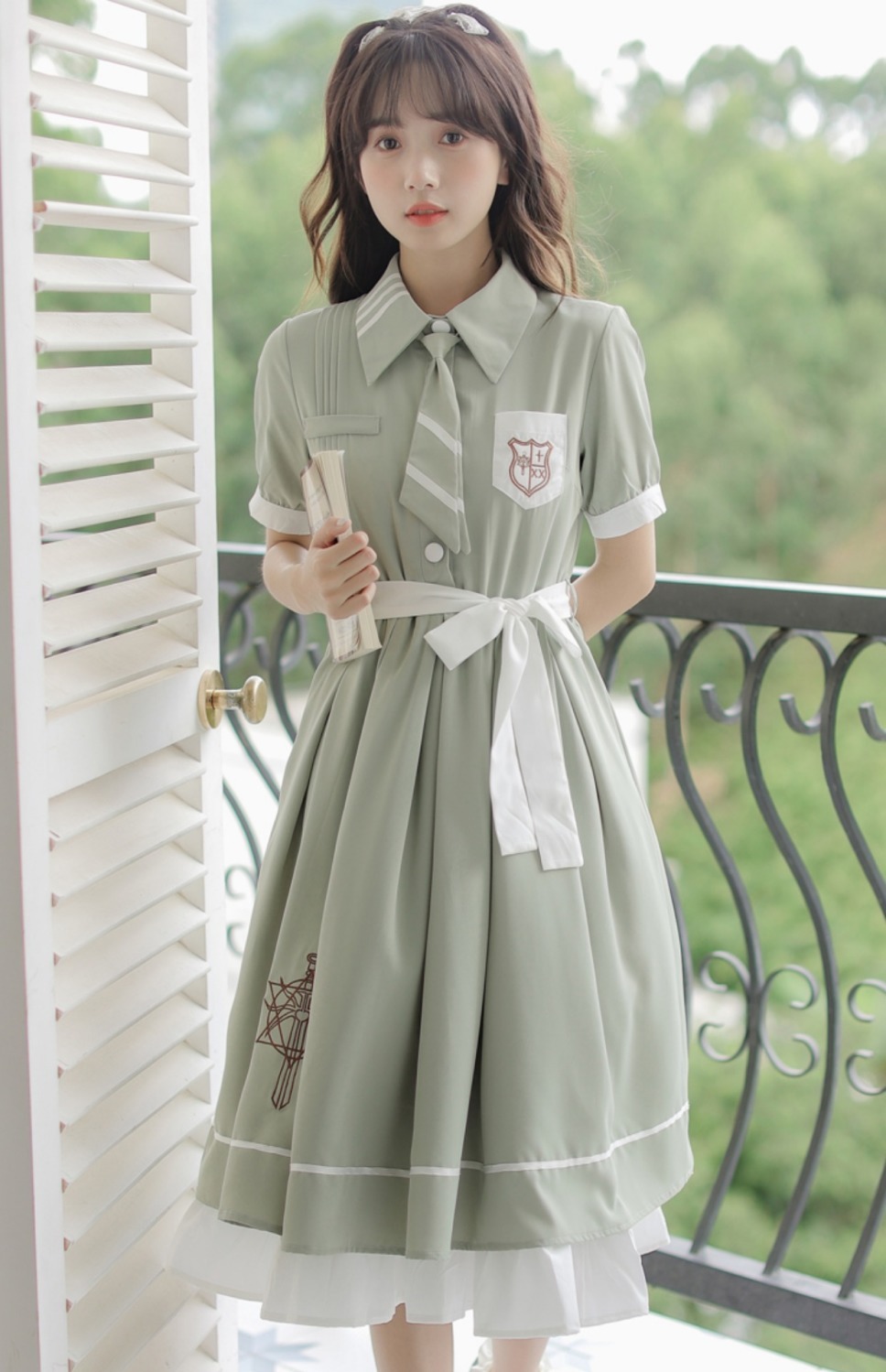 裙辣妹套装jk连衣裙女夏季2022新款学院风刺绣拼接领带过膝中长款甜美