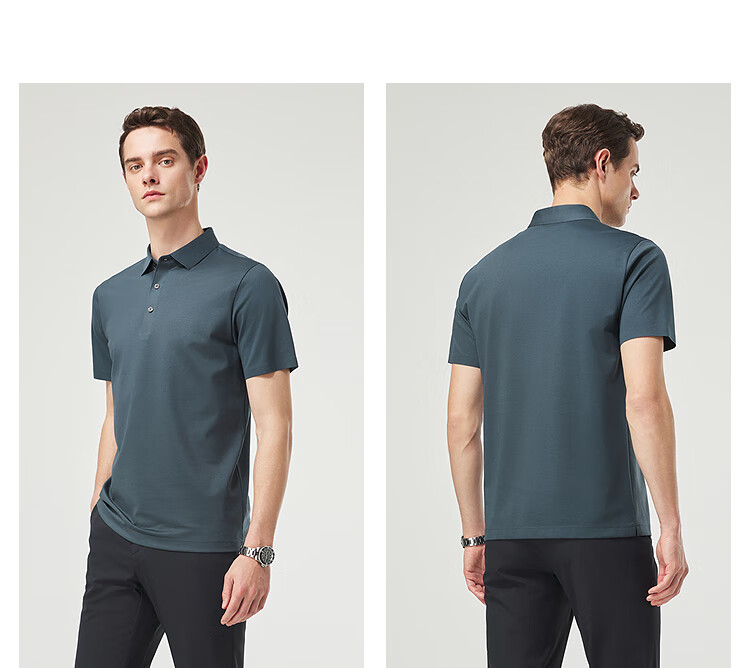 YOUNGOR POLO Men's, 2025 Summer Youth Business Casual Short-Sleeve Polo Shirt, Dark Iron Gray, 3XL 10