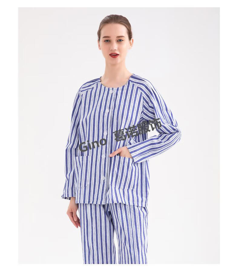 病号服圆领易穿易脱的夏季女衬衫睡衣棉精神医院脱护理服住院患者服