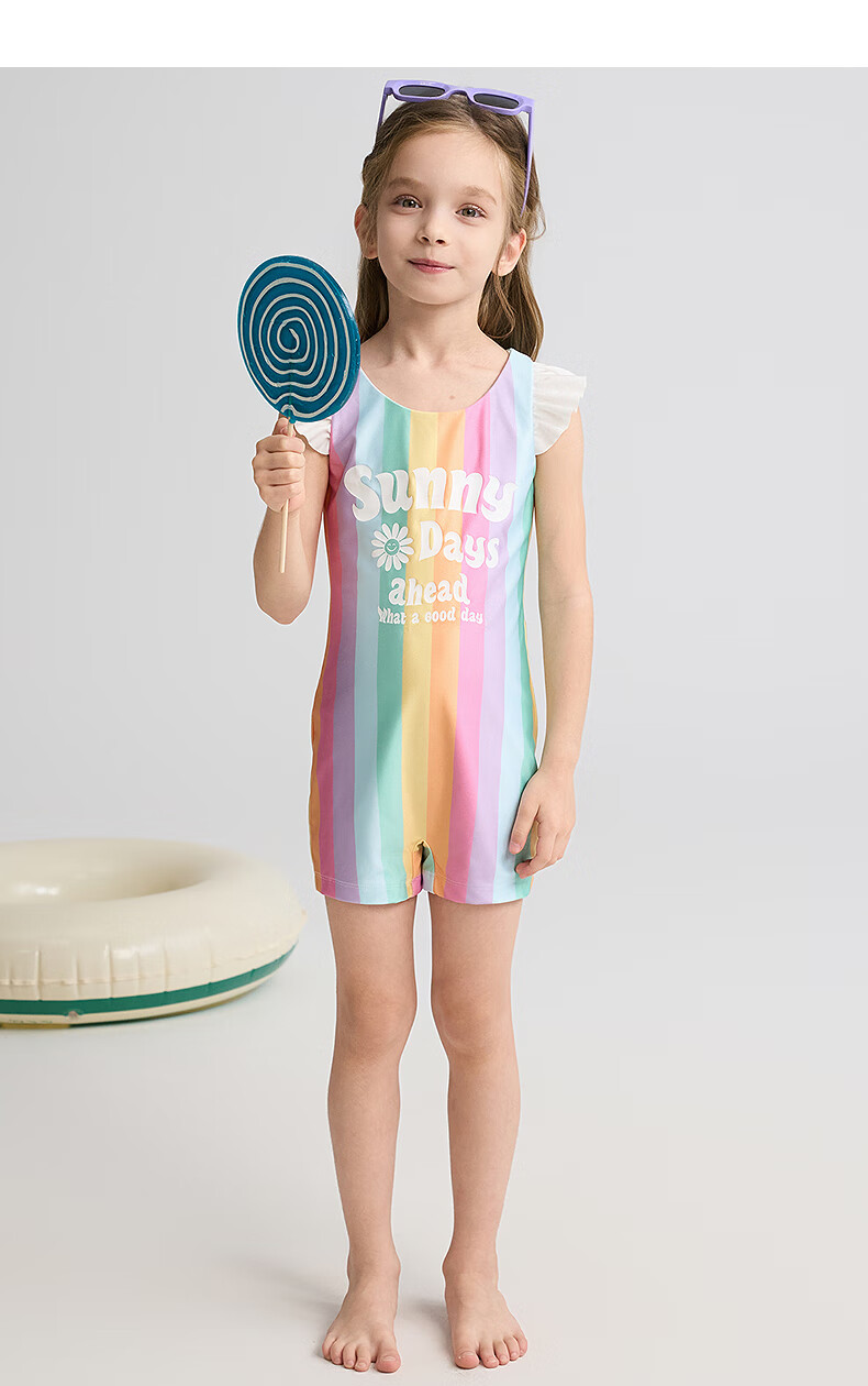 Aimer Kids Vacation Swimsuit Set for Girls, Sun Protection 50+, Chlorine Resistant One-Piece Style 120 14
