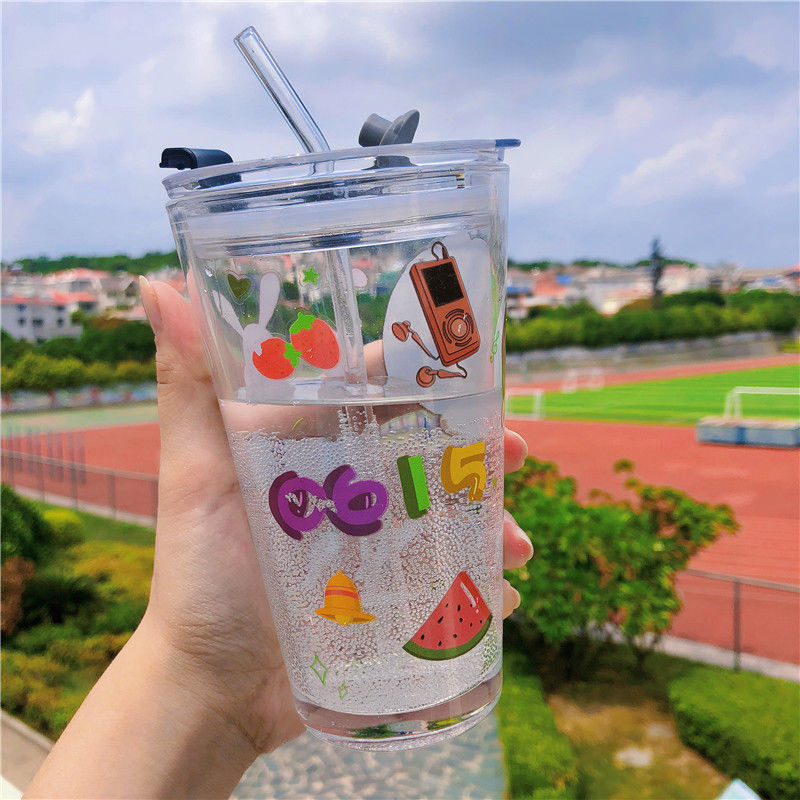 tnt时代少年团宋亚轩同款水杯子海螺嘉祺周边学生吸管应援玻璃杯 tnt