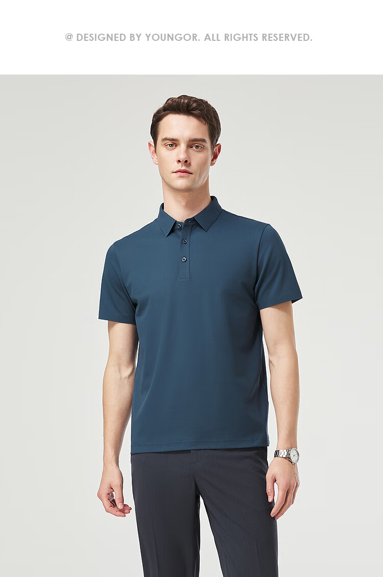 Youngor POLO Men's 2025 Summer Youth Business Casual Short Sleeve High-end POLO Shirt Navy Blue S 8