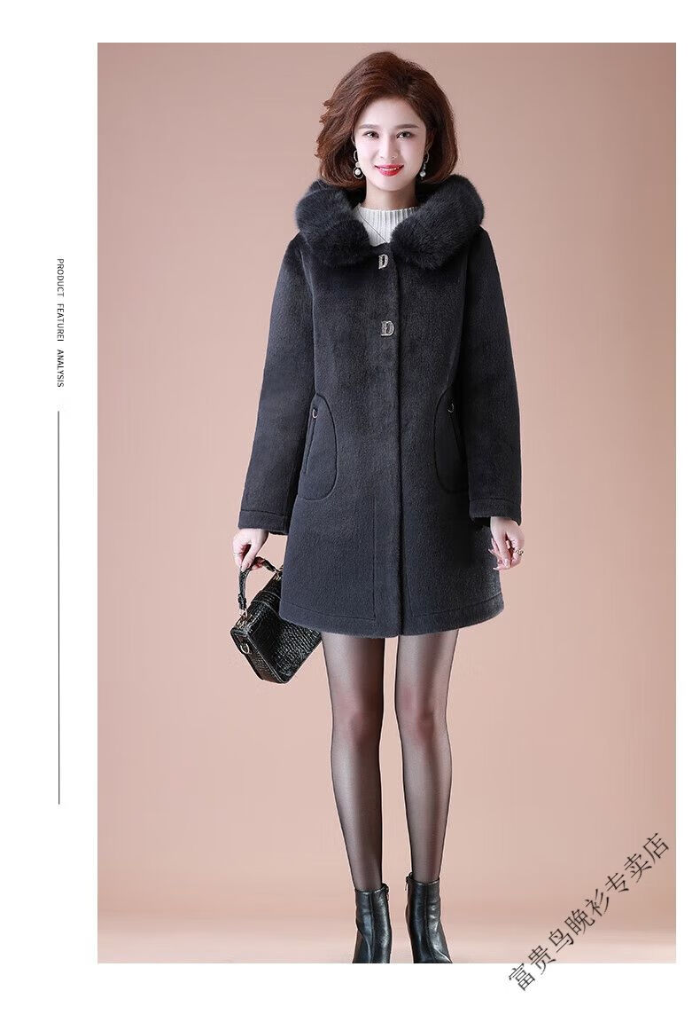 富贵鸟品牌轻奢女装 冬装绒外套中长款2022新款皮毛一体锦鲤貂大衣