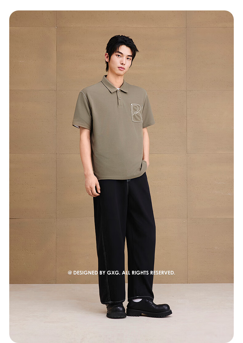 GXG Menswear Moisture-Wicking Quick-Dry Contrast Stitching Polo Shirt Short Sleeve Black 185/XXL 7