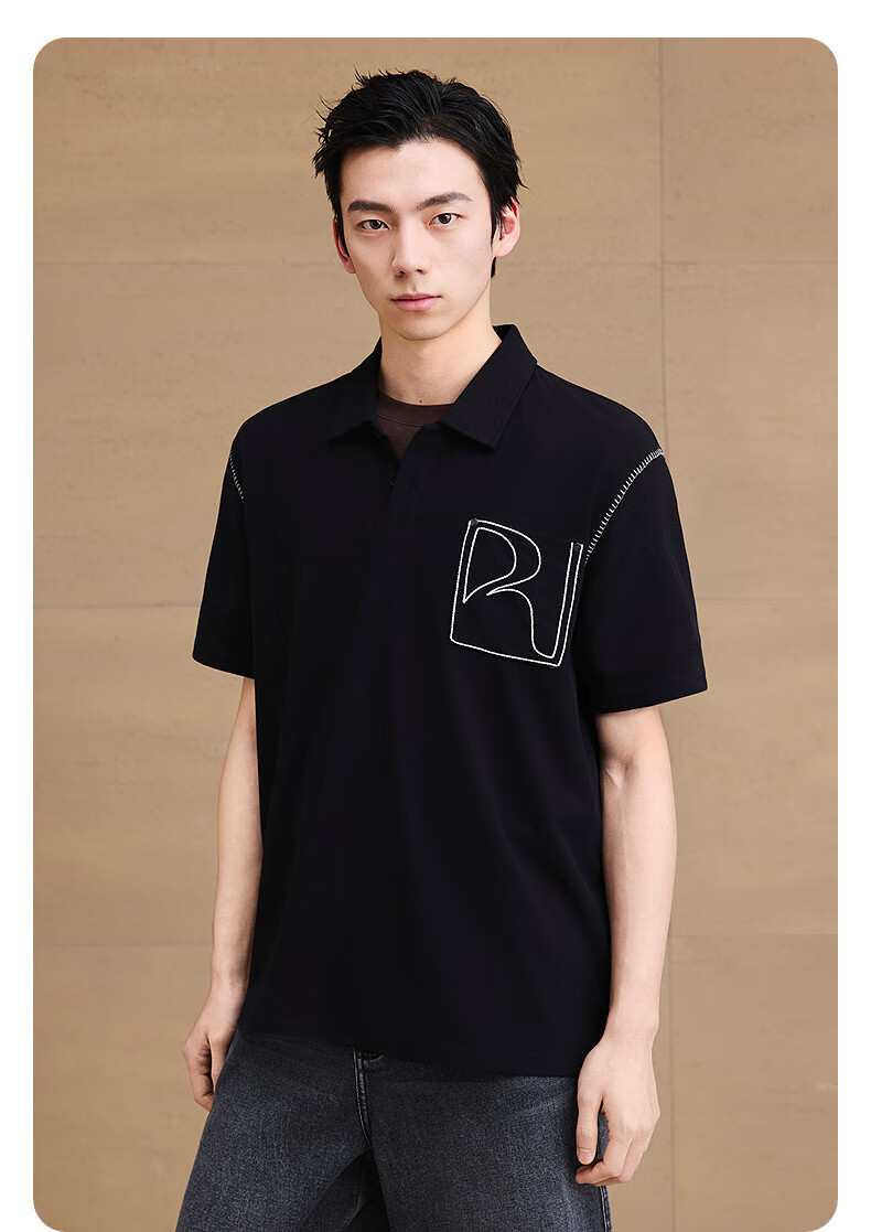GXG Menswear Moisture-Wicking Quick-Dry Contrast Stitching Polo Shirt Short Sleeve Black 185/XXL 10