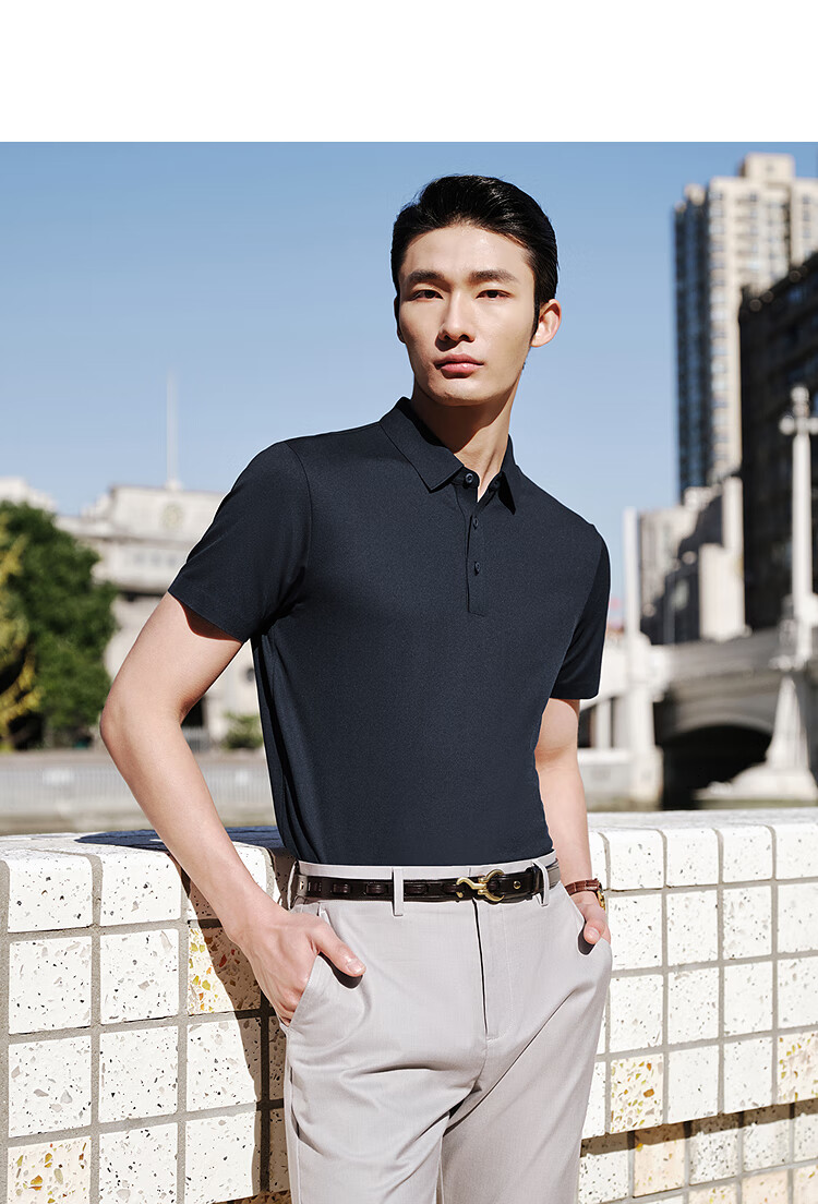 Youngor POLO Men's 2025 Summer Youth Business Casual Short Sleeve High-end POLO Shirt Navy Blue S 3
