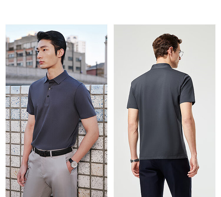YOUNGOR POLO Men's, 2025 Summer Youth Business Casual Short-Sleeve Polo Shirt, Dark Iron Gray, 3XL 12