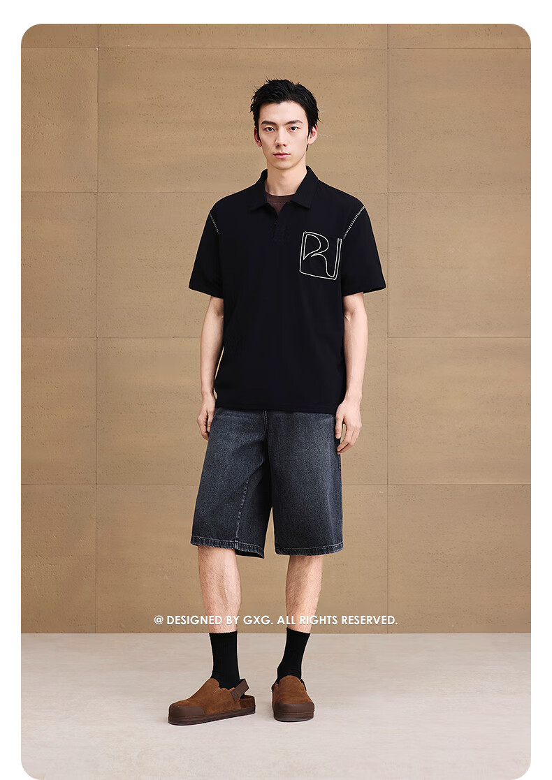 GXG Menswear Moisture-Wicking Quick-Dry Contrast Stitching Polo Shirt Short Sleeve Black 185/XXL 11