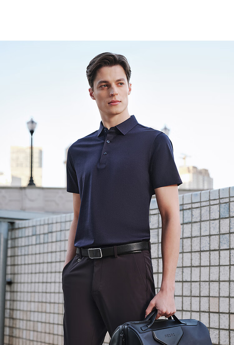 YOUNGOR POLO Men's, 2025 Summer Youth Business Casual Short-Sleeve Polo Shirt, Dark Iron Gray, 3XL 3