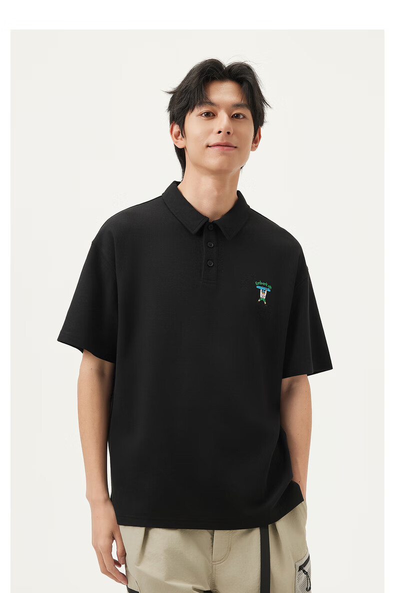 Gxgjeans Men's Casual Embroidered Short Sleeve Polo Shirt Summer Hot Sale Black M (170) 5