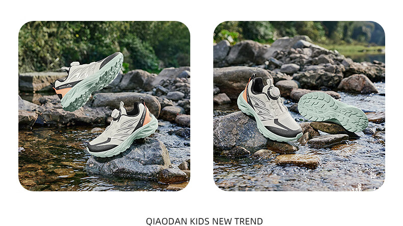 QIAODAN Boys' Running Shoes, Big Kids' Rotary Buckle Summer Sports Shoes, Children's Lightweight Sneakers, Light Mist Gray/silver, Size 38 24